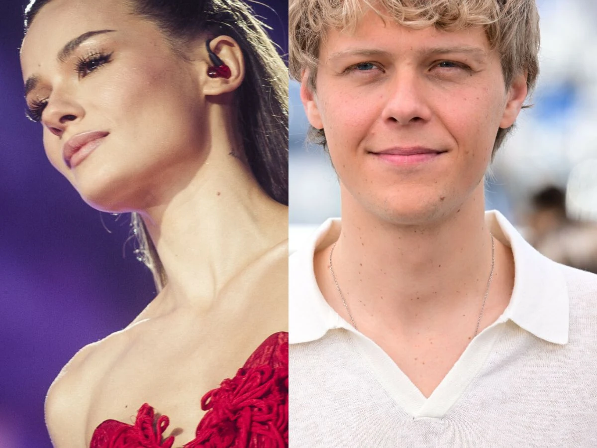 Natalia Szroeder, Jakub Gierszał Natalia Szroeder w czerwonej sukni oraz aktor Jakub Gierszał w białej koszuli na zestawionym zdjęciu.