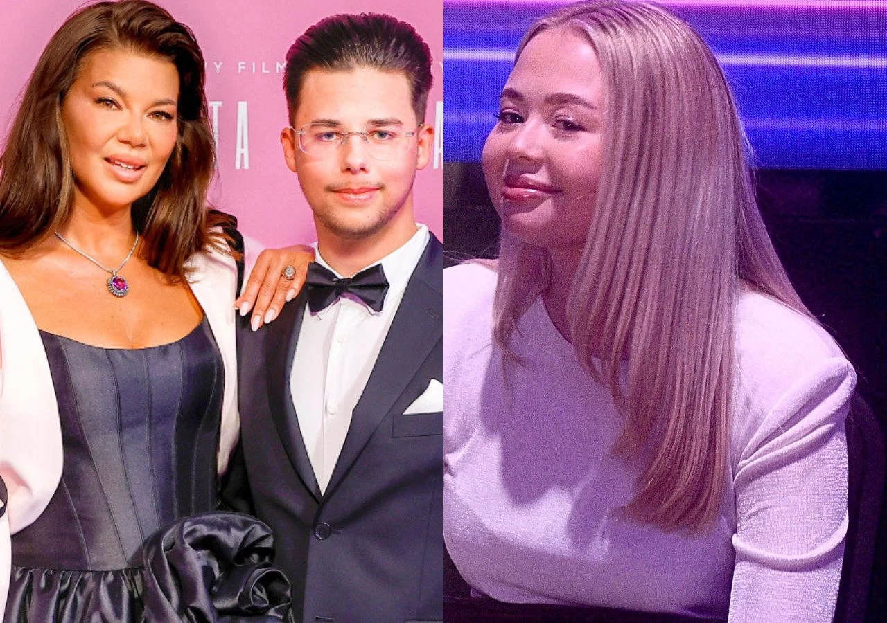 Edyta Górniak z synem Allanem Enso i Kornelia Edyta Górniak, jej syn Allan Enso oraz jego nowa partnerka - Kornelia. Są ubrani elegancko i mają uśmiechy na ustach.