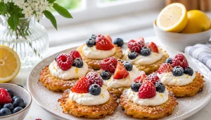 Mini placki ziemniaczane z cytrynową ricottą i owocami