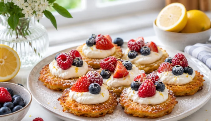 Mini placki ziemniaczane z cytrynową ricottą i owocami