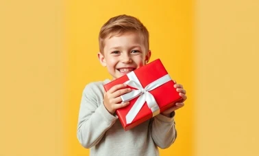 Prezent na Dzień Dziecka 2026 w Dino — uśmiechnięty chłopiec z czerwonym pudełkiem