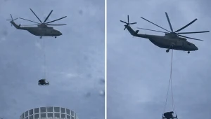 Rosyjski Mi-26 transportuje system obrony powietrznej Pancyr-SMD-E