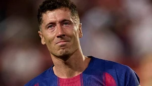 Robert Lewandowski podczas pożegnania z Barceloną