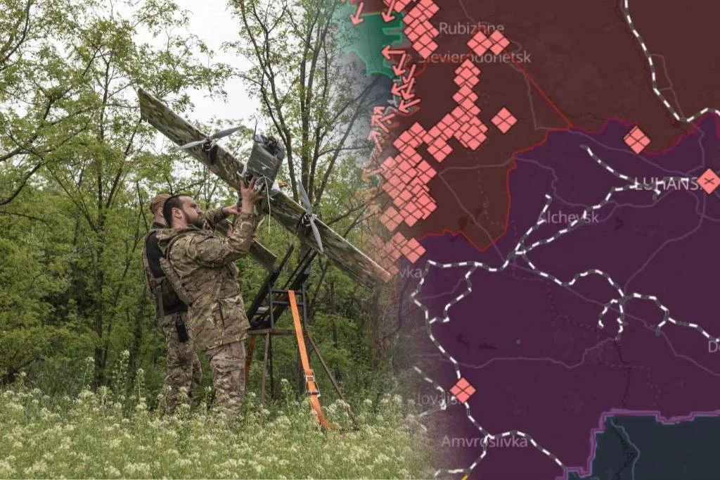 Ukraina chwiali się sukcesem. Ich drony kontrolują obwód ługański Ukraińscy żołnierze z dronem, obok mapa