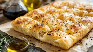 Puszysta focaccia z dodatkiem oliwy to klasyczna przekąska kuchni włoskiej