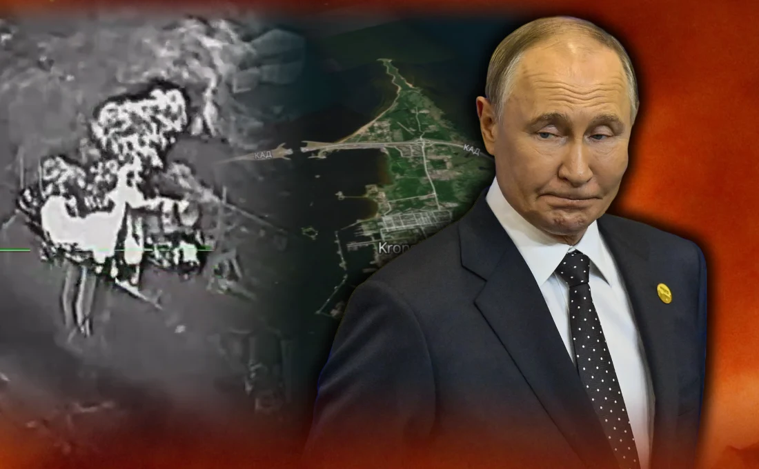 Ciosy w Petersburgu przed flagowym dla Rosji forum. Nowe informacje o trafieniach Ukrainy Prezydent Rosji Władimir Putin na tle ataku na korwetę Bojkij i mapy wyspy Kotlin