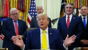 Donald Trump w Gabinecie Owalnym odpowiadała na pytania mediów