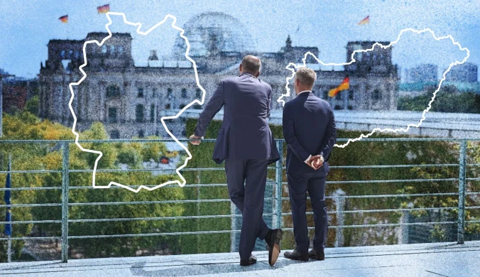 Premier Węgier Peter Magyar w Berlinie z kanclerzem Niemiec Friedrichem Merzem | grafika: Jan Nalepa