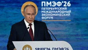 Prezydent Rosji Władimir Putin podczas przemówienia na Międzynarodowym Forum Ekonomicznym w Petersburg