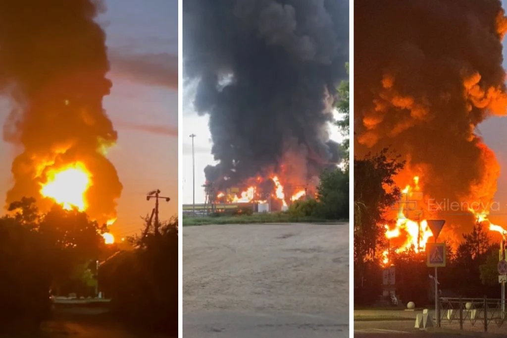 Pożar i kłęby dymu po ataku Ukrainy 