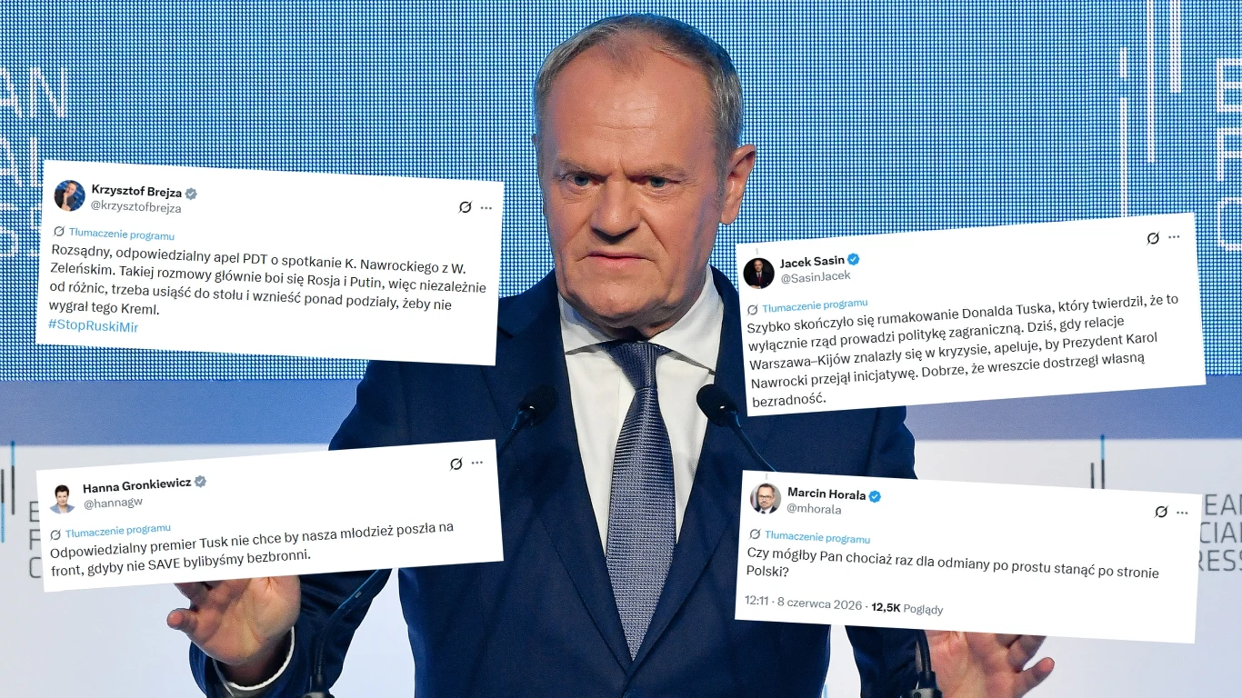 Premier Donald Tusk w ogniu krytyki. Poszło o jeden wpis Donald Tusk stoi na tle jasnego ekranu, otoczony komentarzami do jego wpisu na platformie X.