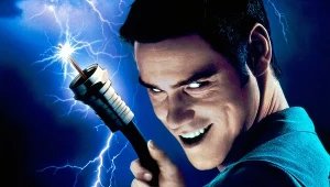 Jim Carrey na grafice promującej film "Telemaniak"