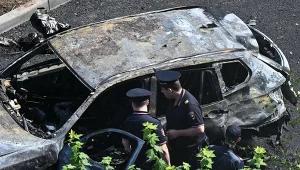 Samochód BMW X3 po eksplozji w podmoskiewskiej Bałaszysze