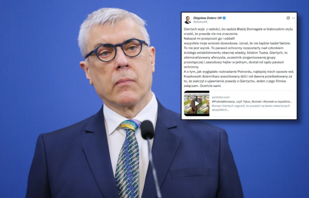 Poseł KO Roman Giertych i wpis posła PiS Zbigniewa Ziobry