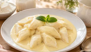 Pierogi leniwe z sosem waniliowym