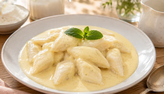 Pierogi leniwe z sosem waniliowym