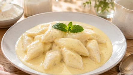 Pierogi leniwe z sosem waniliowym