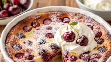 Francuskie clafoutis z czereśniami i bitą śmietaną - deser, który zachwyca od pierwszej łyżeczki