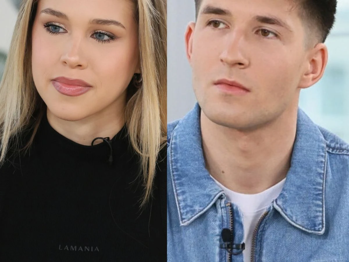 Maria Jeleniewska, Kuba Nowosiński Maria Jeleniewska w czarnej bluzce i Kuba Nowosiński w jasnej jeansowej kurtce siedzący obok siebie.