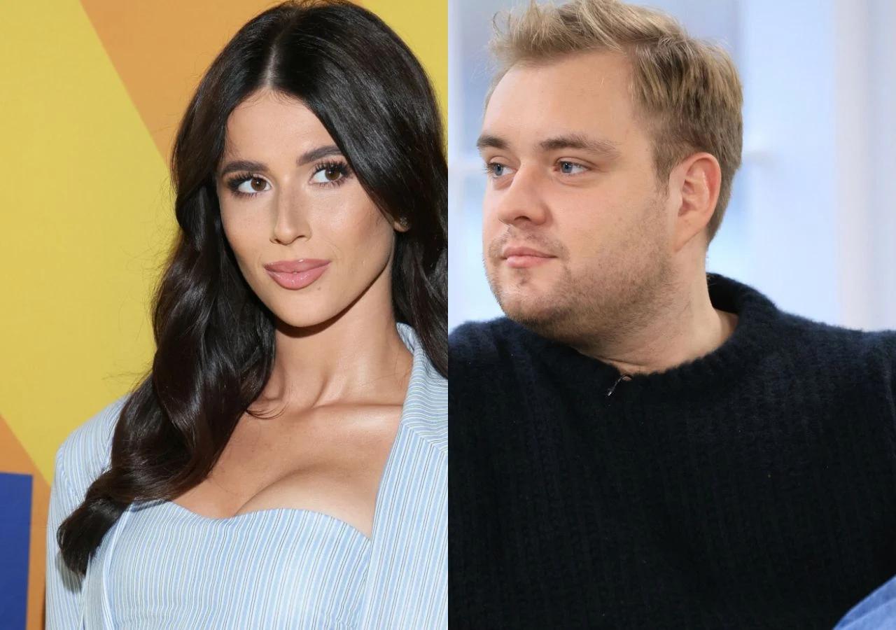Roksana Węgiel i Kevin Mglej Piosenkarka Roksana Węgiel w niebieskim komplecie oraz jej mąż Kevin Mglej w czarnym swetrze.