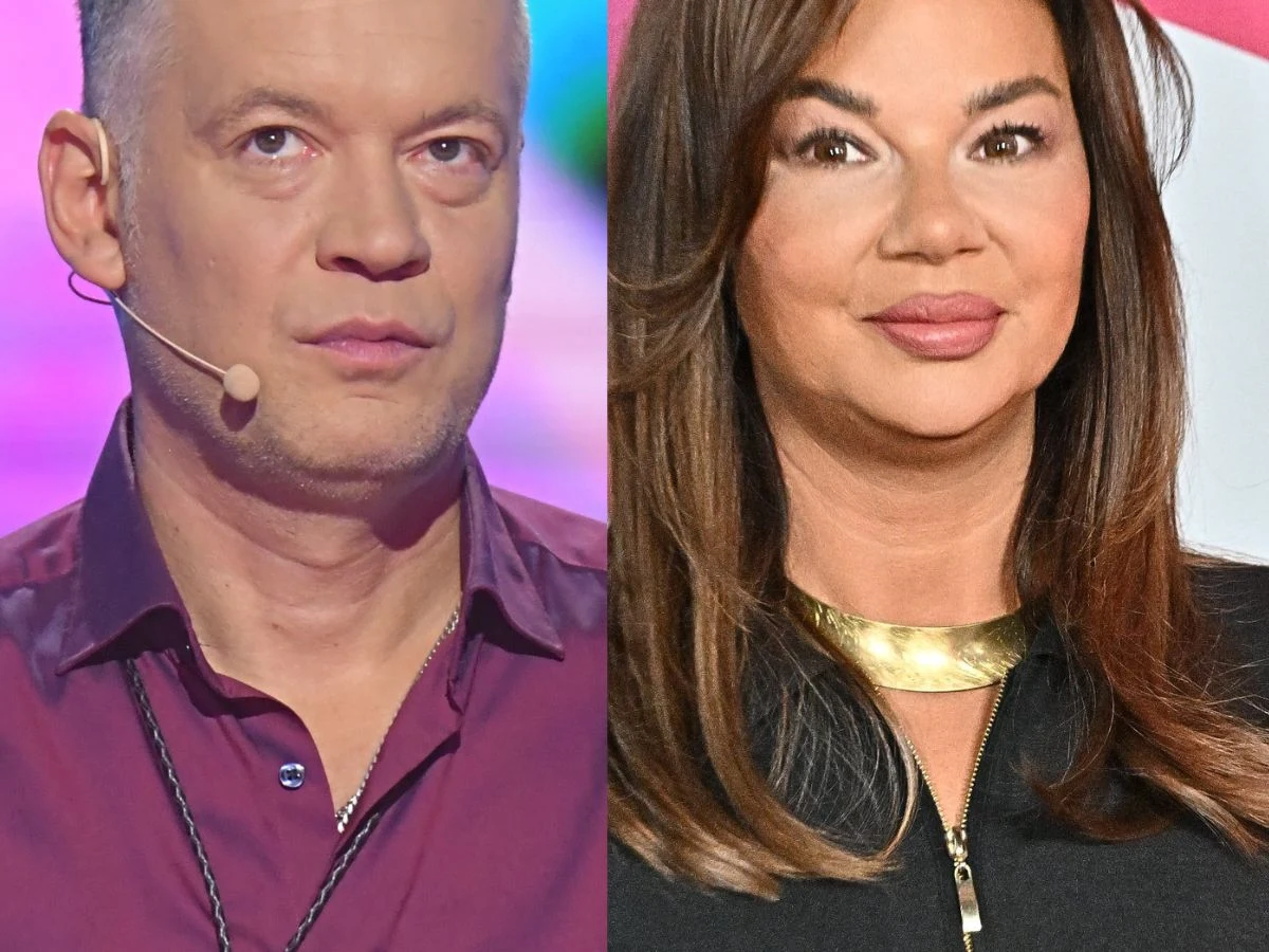 Krzysztof Antkowiak, Edyta Górniak Krzysztof Antkowiak i Edyta Górniak w eleganckich strojach. Jedna z osób trzyma mikrofon przy twarzy.
