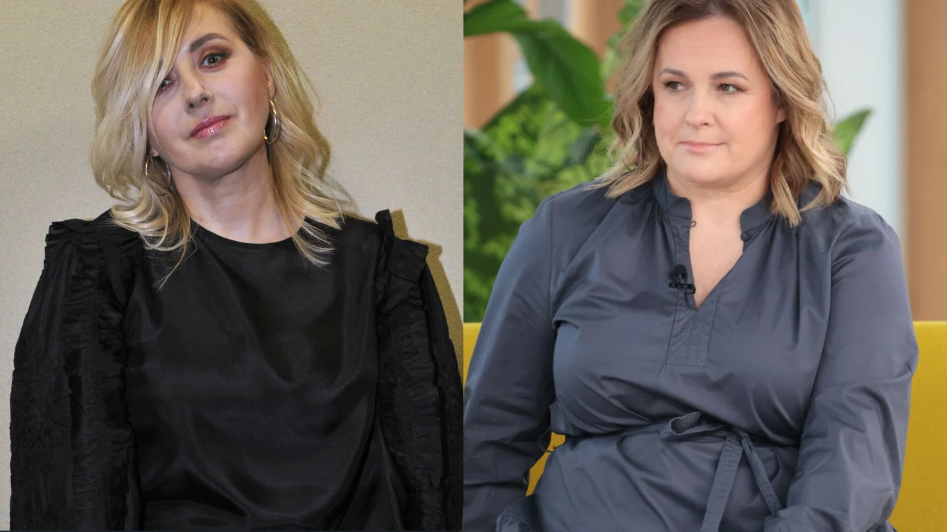 Edyta Bartosiewicz i Joanna Kołaczkowska Edyta Bartosiewicz i Joanna Kołaczkowska siedzą obok siebie, obie z rozpuszczonymi włosami.