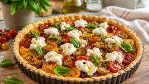 Tarta z ciasta francuskiego z pomidorkami i burratą