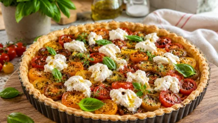 Tarta z ciasta francuskiego z pomidorkami i burratą