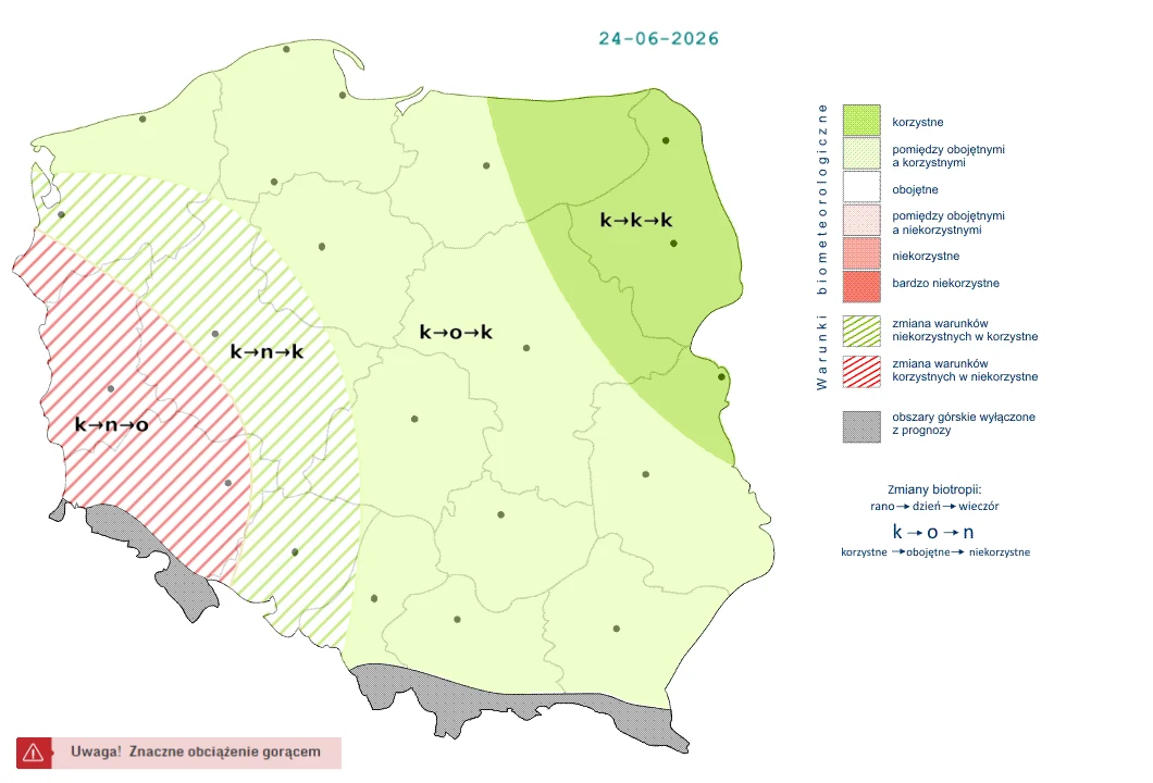 Mapa prognostyczna Polski z naniesionymi strefami kursowania pociągów towarowych i ograniczeniami ruchu w wybranych regionach, oznaczona kolorami przedstawiającymi dostępność trakcyjną oraz obszarami ze znacznym obciążeniem sieci energetycznej na zacho...