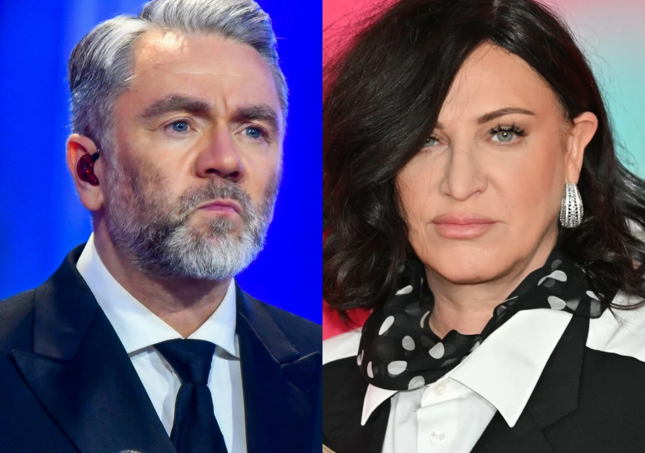 Kuba Badach, Kayah Kuba Badach oraz Kayah ubrani w eleganckie stroje na zestawieniu zdjęć.