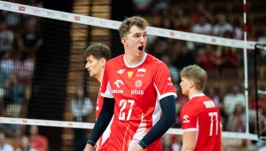 Michał Gierżot (na pierwszym planie) w siatkarskiej reprezentacji Polski