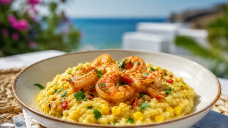 To risotto smakuje jak wakacje. Słodka kukurydza i krewetki tworzą idealny duet