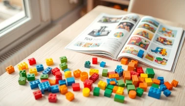 Nowy katalog LEGO 2026 i kolorowe klocki na drewnianym blacie