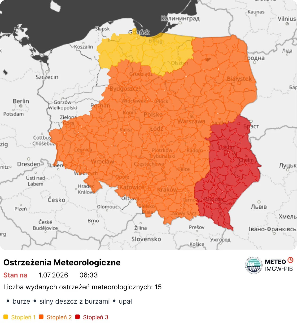 IMGW wydało ostrzeżenia przed silnymi burzami