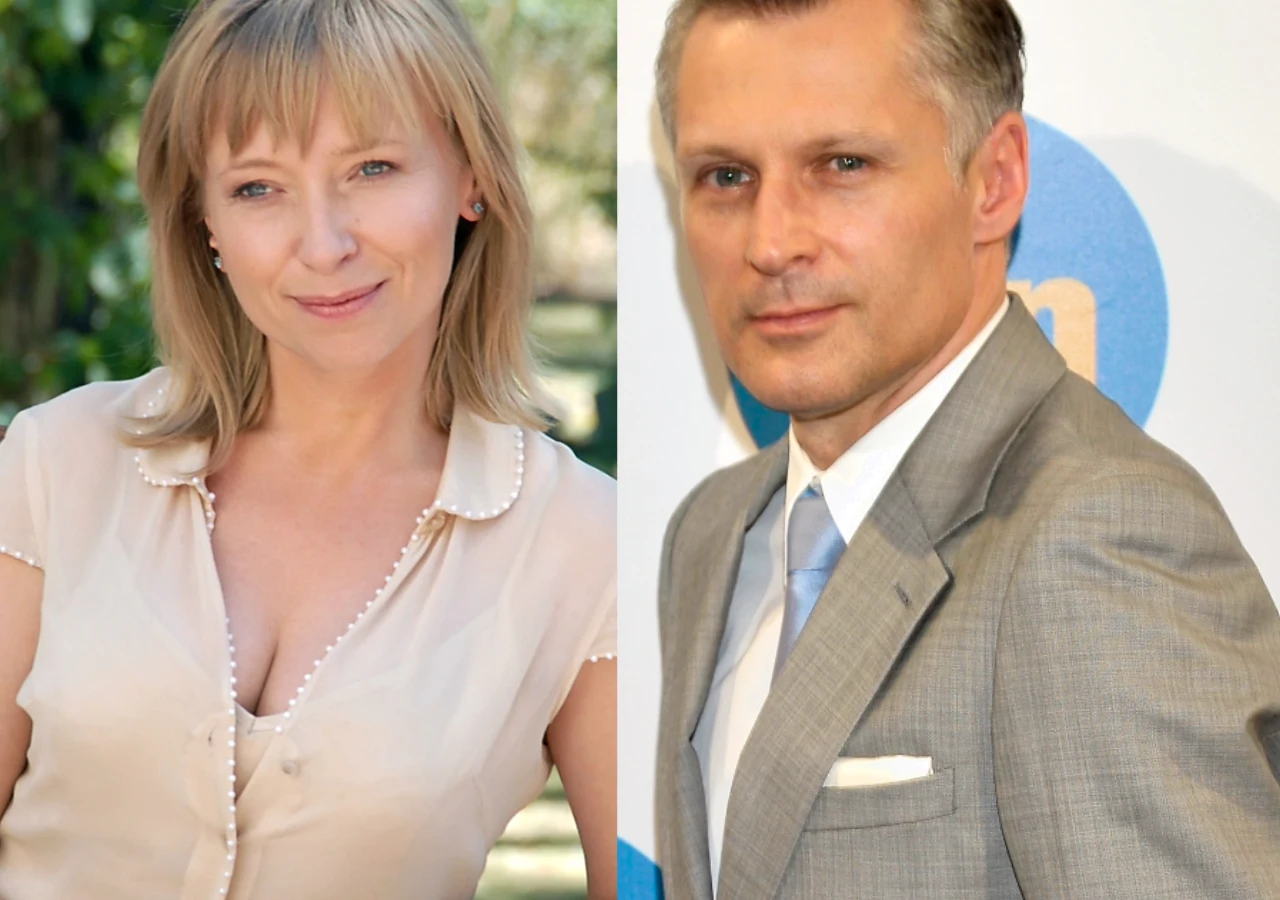 Dorota Segda, Robert Kozyra Dorota Segda w jasnej bluzce i Robert Kozyra w szarym garniturze patrzący w stronę obiektywu.