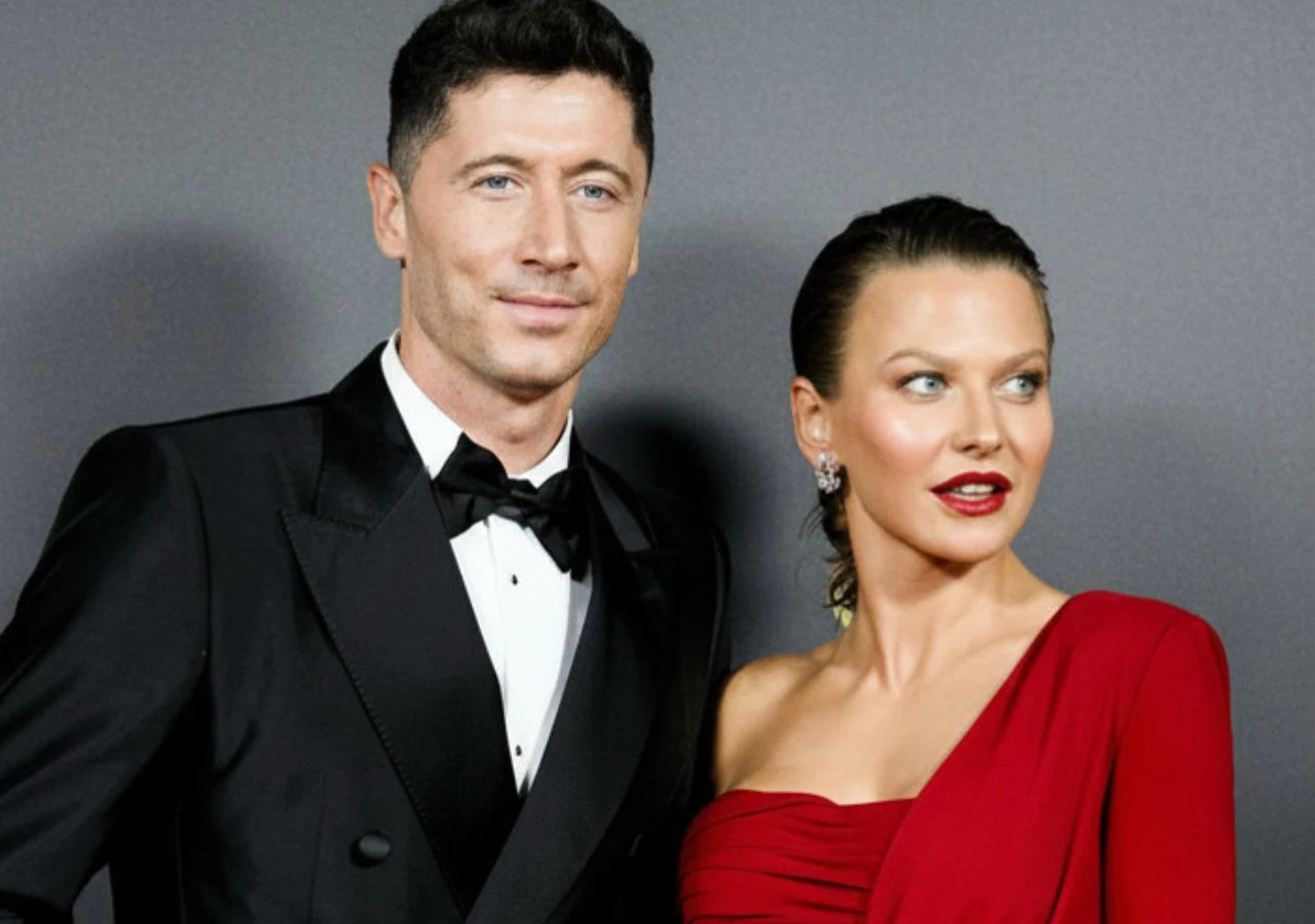 Robert Lewandowski i Anna Lewandowska Robert Lewandowski i Anna Lewandowska w wieczorowych strojach na wspólnym zdjęciu.