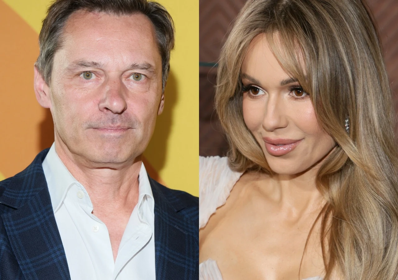 Dwie osoby w ujęciu portretowym, po lewej mężczyzna w marynarce na jasnym tle, po prawej kobieta o długich blond włosach w jasnej kreacji na tle w odcieniach brązu.