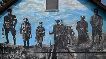 Mural na prywatnej posesji poświęcony żołnierzom wyklętym z napisem "WOLYN '43 PAMIETAMY" (zdj. ilustracyjne).