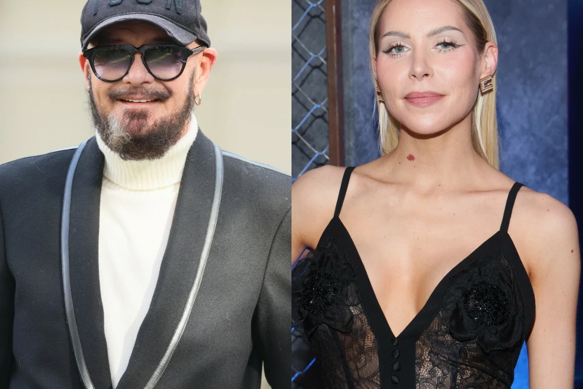 Tomasz Jacyków i Julia von Stein Tomasz Jacyków w czarnym płaszczu oraz Julia von Stein w czarnej sukience.