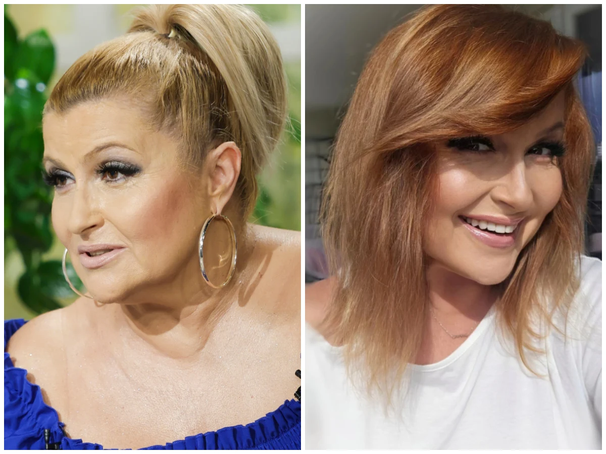 Katarzyna Skrzynecka, fot. https://www.instagram.com/katarzyna_skrzynecka_official/?hl=pl Dwie kobiety w średnim wieku sfotografowane w zbliżeniu, po lewej z upiętymi blond włosami i dużymi kolczykami kołami, po prawej z rozpuszczonymi, rudawymi włosami oraz szerokim uśmiechem.