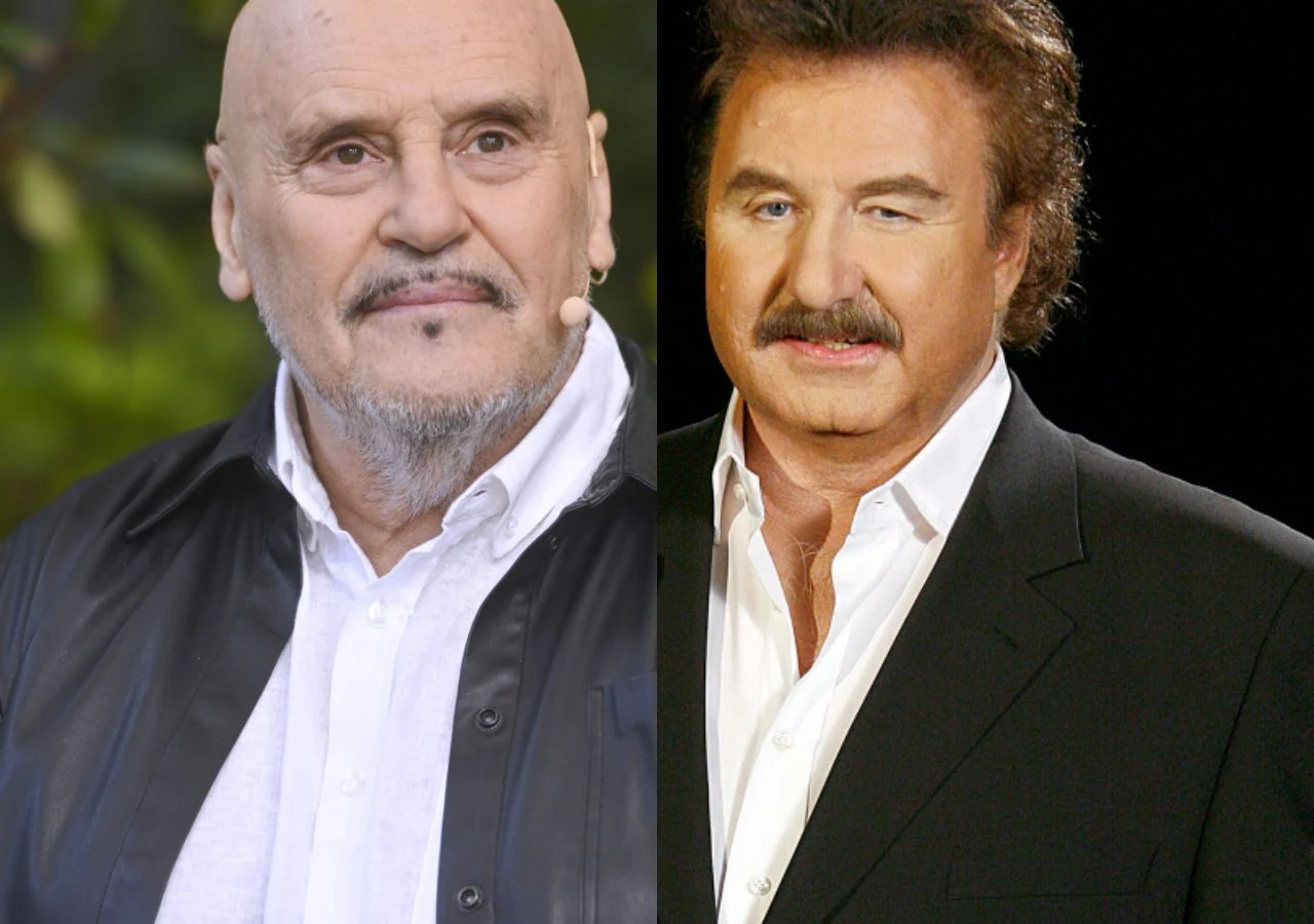 Marian Lichtman i Krzysztof Krawczyk Marian Lichtman i Krzysztof Krawczyk na zestawionych portretach w eleganckich strojach.