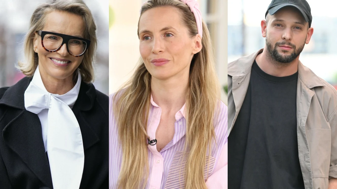 Paulina Smaszcz, Pola Wiśniewskai Maciej Pela. Paulina Smaszcz, Pola Wiśniewska oraz Maciej Pela stoją obok siebie podczas spotkania.