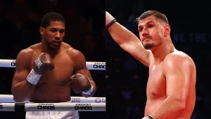 Boks. Na zdjęciu Anthony Joshua i Kristian Prenga