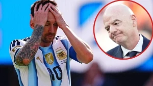 Lionel Messi, mimo ośmiu goli i czterech asyst na koncie, kończył mundial niepocieszony. Gianni Infantino (na małym zdj.) nawet po brzydkim i brutalnym finale chciał widzieć tylko jasną stronę Argentyny