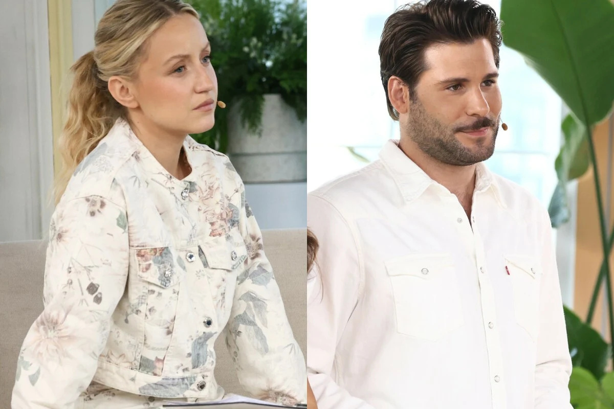 Sandra Hajduk i Jan Pirowski Sandra Hajduk i Jan Pirowski w studiu programu Dzień dobry TVN, siedzący naprzeciwko siebie na tle roślin.