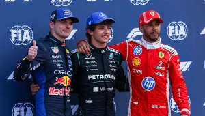 Max Verstappen, Andrea Kimi Antonelli i Lewis Hamilton