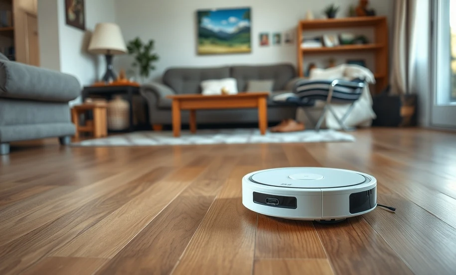 Robot odkurzający SilverCrest z gazetki Kaufland, sierpień 2026 Robot sprzątający na podłodze w domowym salonie — sprzęt z oferty Kauflandu