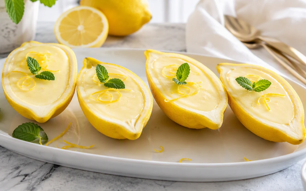 Lemon posset cztery porcje lemon posset na talerzu