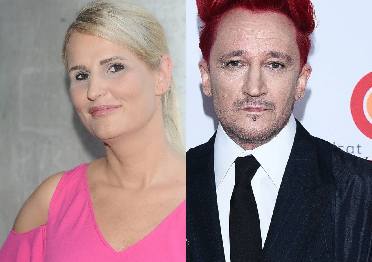 Dominika Tajner i Michał Wiśniewski Dominika Tajner w różowej bluzce i muzyk Ich Troje - Michał Wiśniewski w czarnym garniturze