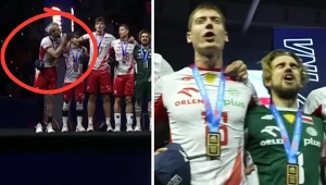 Polscy siatkarze ze złotymi medalami Ligi Narodów podczas hymnu Polski